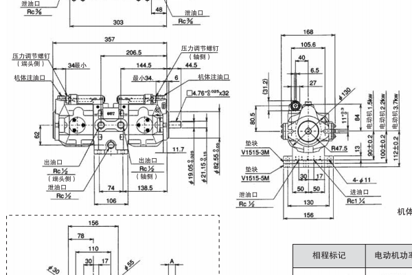 V1515 A ※※ R -95，V1515系列雙連泵尺寸圖